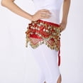 thumbnail image 4 of Velvet Coins Beaded Belly Dance Class Hip Scarf Belt Skirt Wrap Red/Gold, 4 of 4