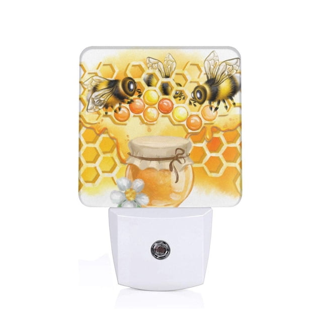 Fotbe Honey Bee Luz Nocturna LED, Luz de Noche con Sensor de Luz Natural de Anochecer a Amanecer, Se Enchufa a la Pared, Blanco Cálido 0.5W-EU