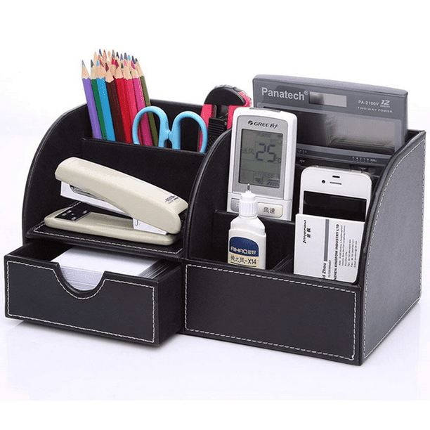 KINGFOM School Office Desk Organizer - Multifunctional PU Leather ...