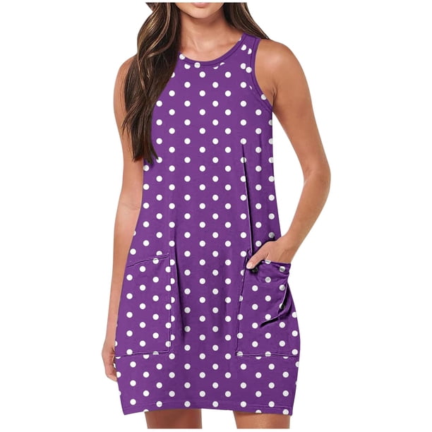 Vestido de Verano para Mujeres, Vestido de Cuello Redondo sin Mangas de Bolsillo de Impresión de Moda Casual Hecha de 95% Poliéster 5% Spandex para Primavera Verano, Vestido Sexy para Mujeres