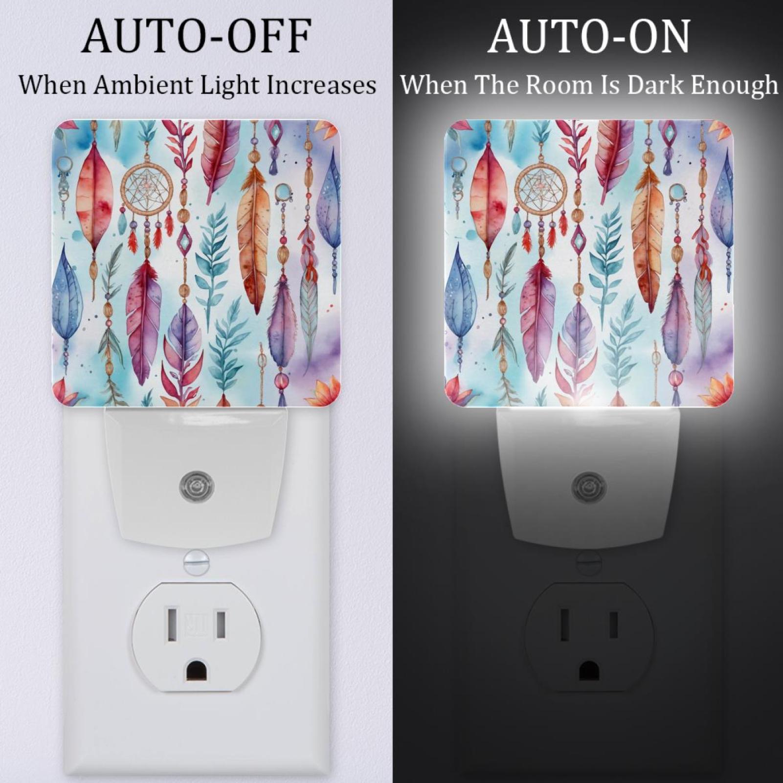 PhooArto Colorful Dreamcatcher Pattern Plug in LED Night Light Auto Sensor Dusk to Dawn Decorative Night for Bedroom, Bathroom, Kitchen, Hallway, Stairs, Baby's Room, Energy Saving