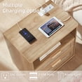 thumbnail image 6 of Boho Rattan End Table Nightstand Set of 2 with 2 Drawers, Open Storage Shelf, Living Room, Bedroom, Natural Oak, 6 of 9