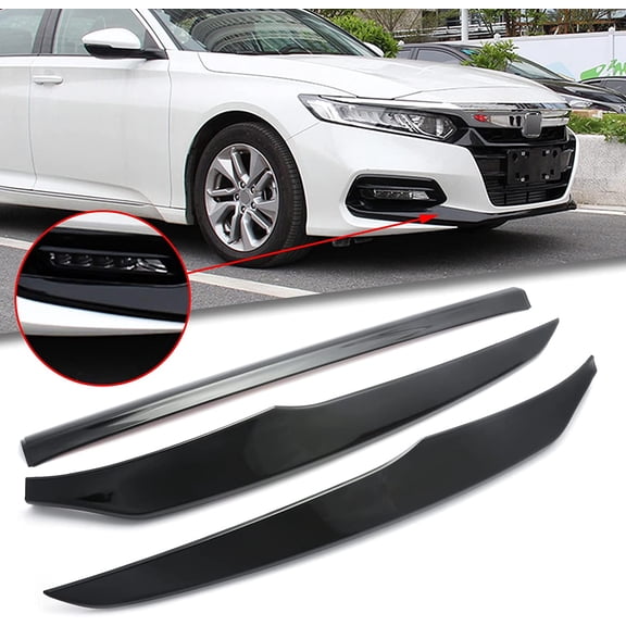 Xotic Tech Front Bumper Lip Chin Stripe Cover Trim, Glossy Black, Compatible with Honda Accord Sedan 10th Gen 2018-2020