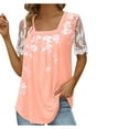 thumbnail image 2 of Summer Saving Wycnly Womens Tops Dressy Casual Plus Size Elegant Lace Patchwork Pleated Swing Going out Tshirts Summer Short Sleeve Round Neck Tops Floral Print Blouse Pink XXXXL, 2 of 6