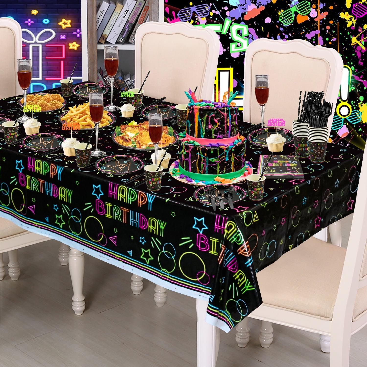 458 Pcs Glow in The Dark Party Supplies - Include Glow in The Dark  Balloons, Banner, Glow Sticks, Tableware and Tablecloths for Glow Party  Supplies
