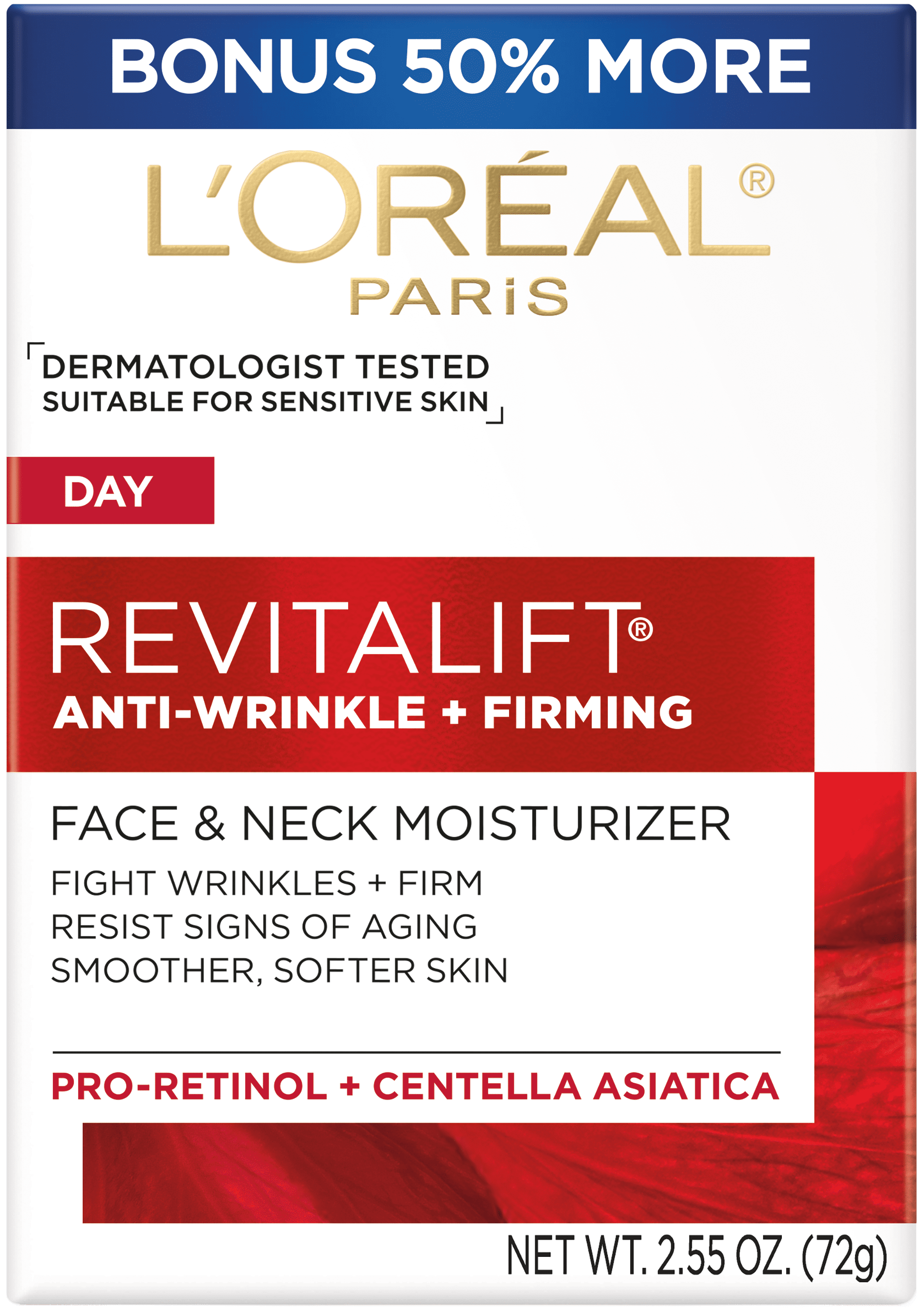 L'Oreal Paris Revitalift Anti-Wrinkle and Firming Face & Neck Cream, Bonus Size, 2.55 fl. oz.