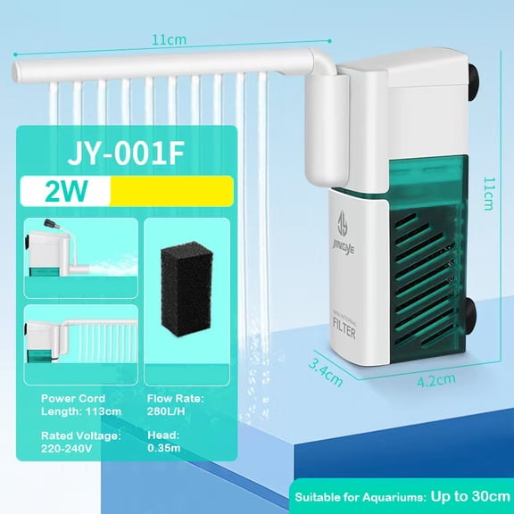 3-in-1 Aquarium Filter Water Circulation Pump Oxygenation Filtration System Quiet Submersible Pump for Fish Tank Turtle Aquarium Use 220-240V