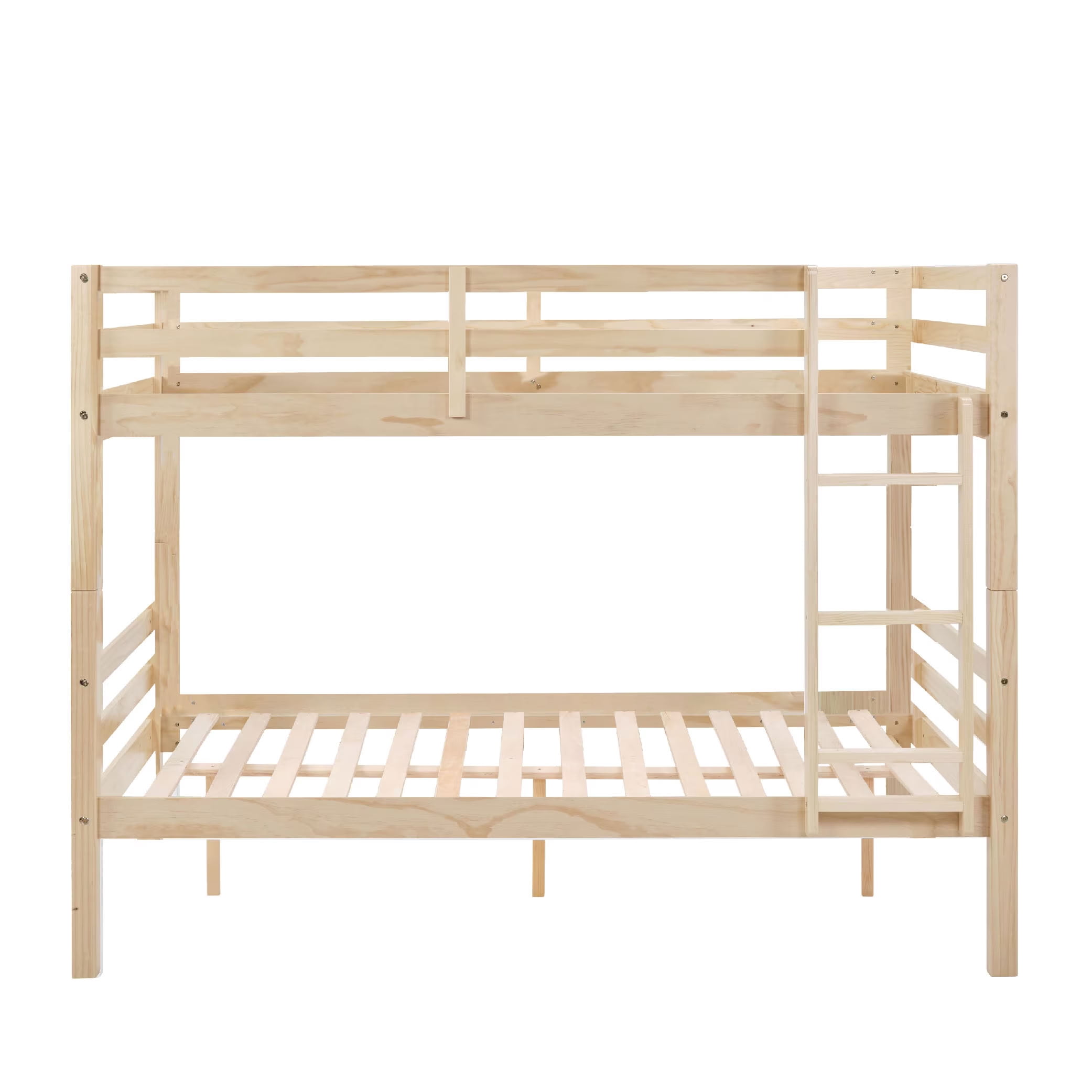MAYEERTY Full over Full Bunk Bed with Thick Posts, Solid Wood Bed Frame with High Guardrail and Ladder, for Kids Teens Dorm Rooms, No Box Spring Needed