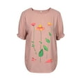 thumbnail image 3 of Gvmfive Women Cototn Linen Tops Short Sleeve Round Neck Floral T-Shirt Blouse, 3 of 7