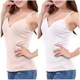 thumbnail image 4 of Fanxing Pack 2 Tank Tops with Built in Bra for Women V-Neck Seamless Camisoles 2 Pcs Summer Workout Going Out Tankini Camis Beige,M, 4 of 6