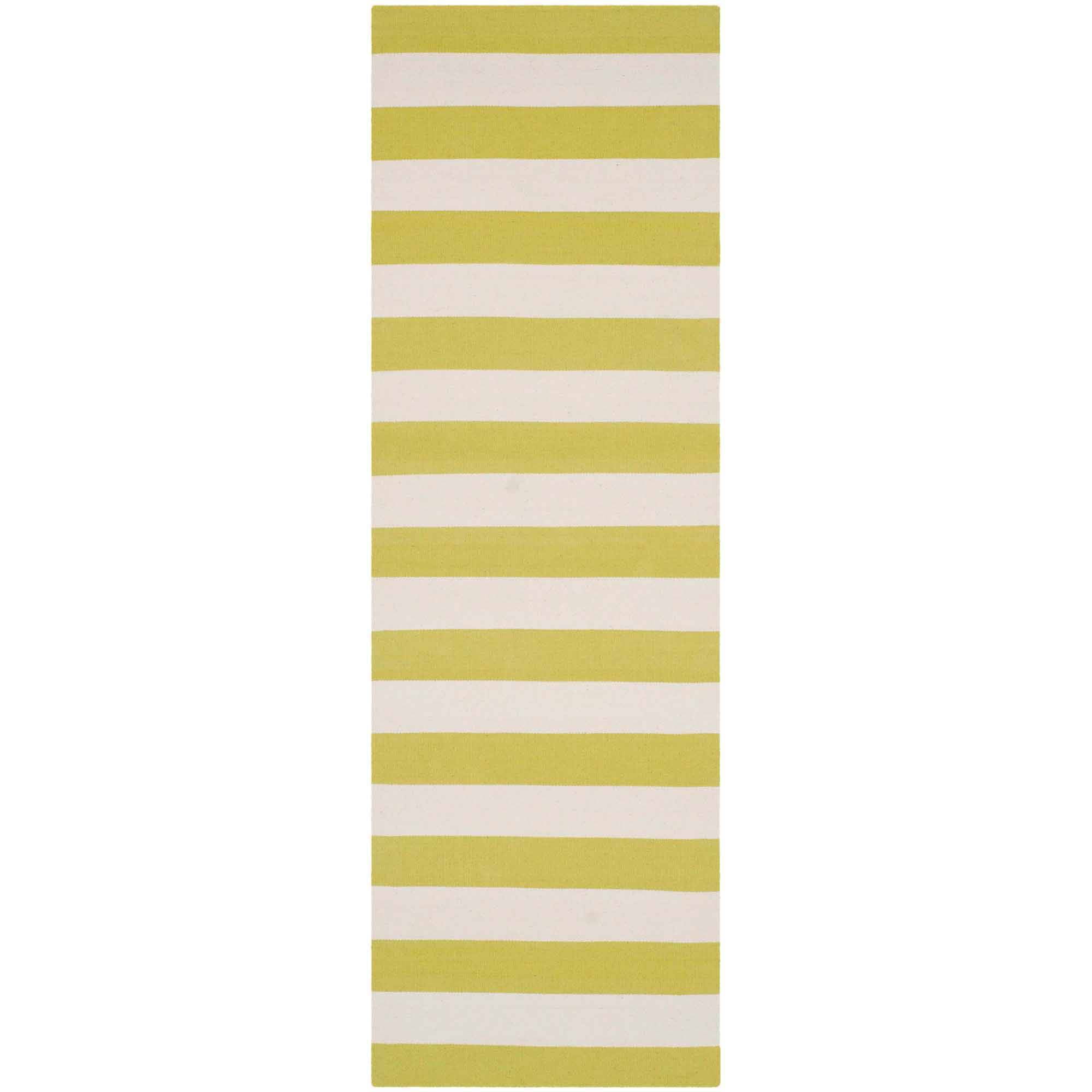 SAFAVIEH Montauk Saranna Striped Cotton Runner Rug, Green/Ivory, 2'3" x 7'