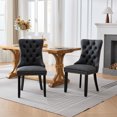 thumbnail image 2 of Set of 2 High Charcoal Black Dining Room Chairs in Textured PU Leather with Button Tufted and Nailhead Trim,Charcoal Black, 2 of 10