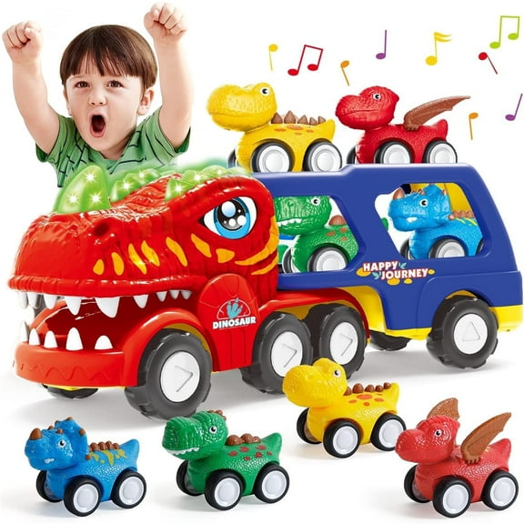Sytle-Carry 5-in-1 Dinosaur Vehicle Car Toys for Toddlers, Dinosaur Truck Toys for Kids Girls Boys 3-6 Years, Friction Power Vehicle Christmas Birthday Gift