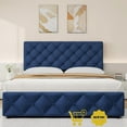 thumbnail image 1 of Jojoka Bed Frame with 4 Storage Drawers and Adjustable Linen Headboard, Button-Tufted Upholstered Platform Bed with Wooden Slats, 1 of 8