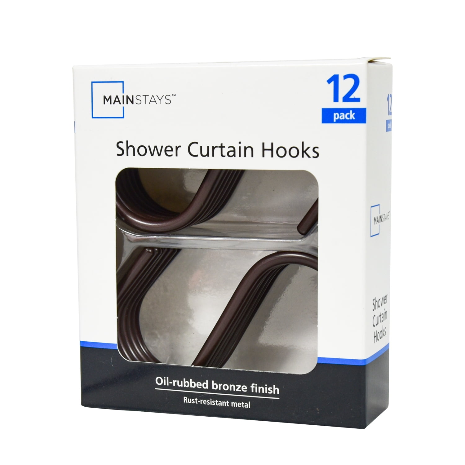 Mainstays Shower Curtain S-Hooks, Bronze, 12Piece/Set, 100% Iron