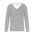 thumbnail image 4 of Aoochasliy Womens Sweaters Clothes Pullover Elastic Solid Color Strap V-neck Tops, 4 of 8