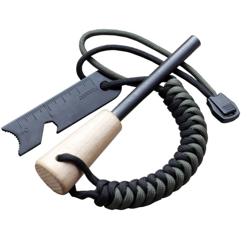 8 ? in ? 1 Survival Fire Starter With Wooden Handle and Paracord