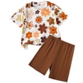thumbnail image 7 of Spazoro Toddler Girls 2PC Outfit Set, Flower Print Casual Short Sleeve T-Shirt & Shorts Summer Clothes Set for Baby Brown Size 2-3, 7 of 7