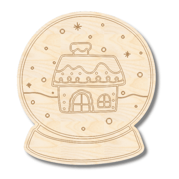 Unfinished Wood Etched Gingerbread House Snowglobe Shape 7" / 1/8"
