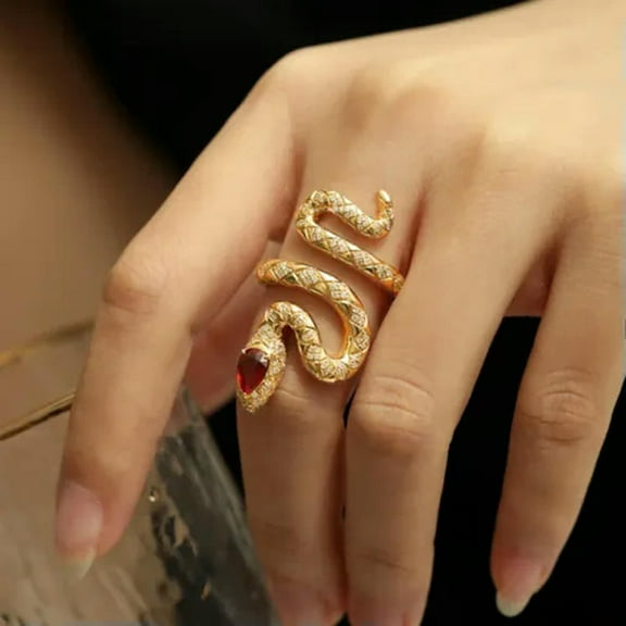 Fashion Snake 18k Yellow Gold Plated Rings Cubic Zirconia Women Jewelry Sz 6-10