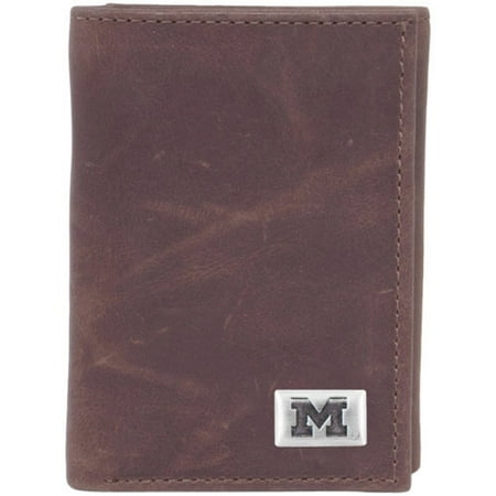 - Michigan Wolverines Leather Tri-Fold Wallet with Concho - Brown - No Size