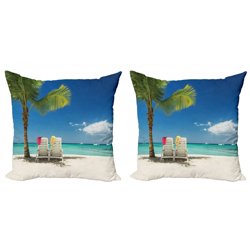 Seaside Throw Pillow Cushion Cover Pack of 2, Relaxing Scene on