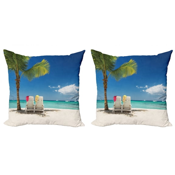 Ambesonne Beach Throw Pillow Cover 2 Pack, Relaxing Panorama Sea, 18", Green Blue