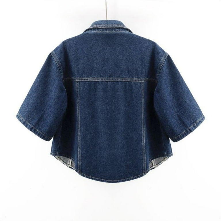 ♥ Denim Short Jacket/追跡付 VKOYWKM Womens Short Sleeve Denim Jacket Colloared Button
