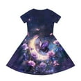 thumbnail image 2 of Uourmeti Butterfly Sundress for Girls 10-12 Short Sleeve Swing Dress Flower Moon Print Soft Crew Neck Dresses Casual Knee Length A-Line Dress with Pockets, 2 of 6