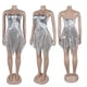 thumbnail image 4 of Minivestido PORRCEY para mujer, hombros descubiertos, lentejuelas brillantes, plateado, 4 of 5