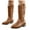 Brown, variant on Women's Cowboy Boots Wide Calf Pull on Cowgirl Western Booties Embroidered Pointed Toe Country Work Knee High Boot White 8.5