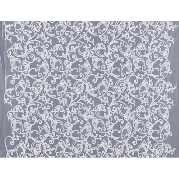 Zelouf Prime Ribbon Embroidery On Mesh , Sewing, DIY, Crafts Fabric by the Yard, Ivory, 3 Yard