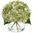 thumbnail image 1 of Flores artificiales Hollyone Hydrangea con jarrón de vidrio verde oscuro, 1 of 6