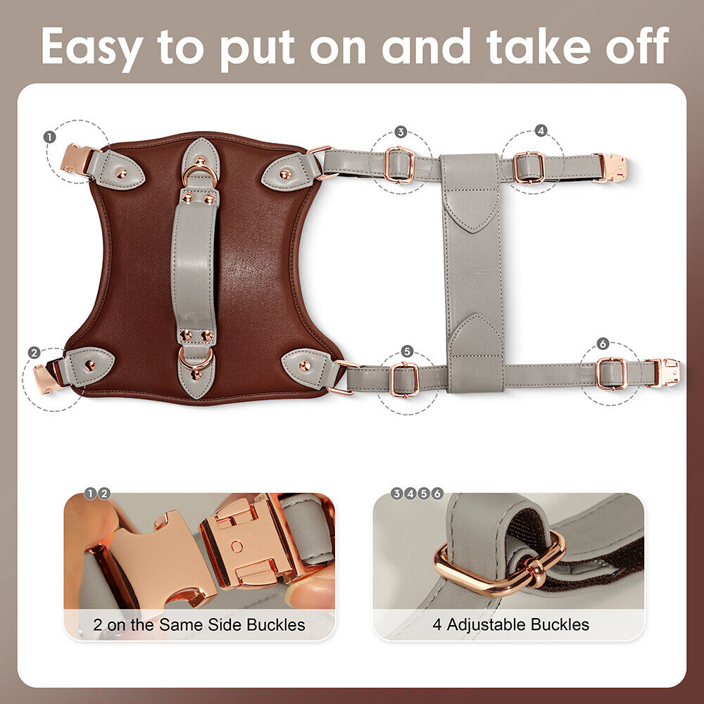 Pet Artist PU Leather Dog Harness with Handle No Pull Soft Padded Vest Adjustable Medium Large