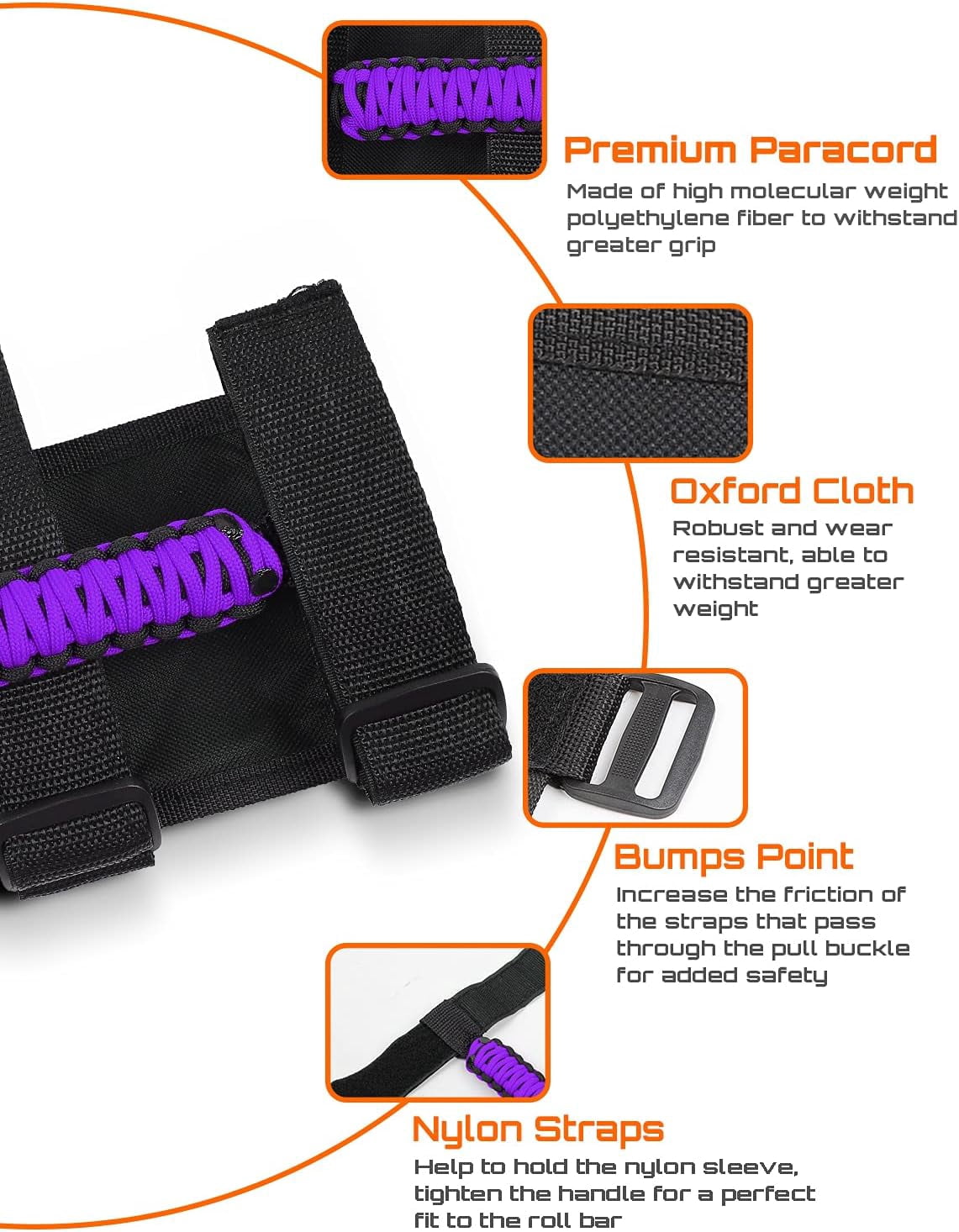 4 x Roll Bar Grab Handles Grip Handle for Jeep Wrangler YJ TJ JK JKU JL JLU & Gladiator JT 1987-2023, Interior Accessories, Purple