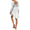 thumbnail image 2 of Kmbangi Robe pour Femmes à Manches Longues, Encolure Bateau, Couleur Unie, Cordon de Serrage, Décontractée, Fête, Printemps Été, 2 of 7
