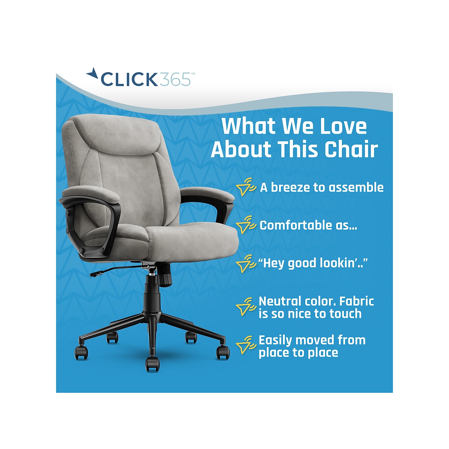 Click365 Transform 1.0 Ergonomic Mid Back Desk Chair Fabric Light Grey