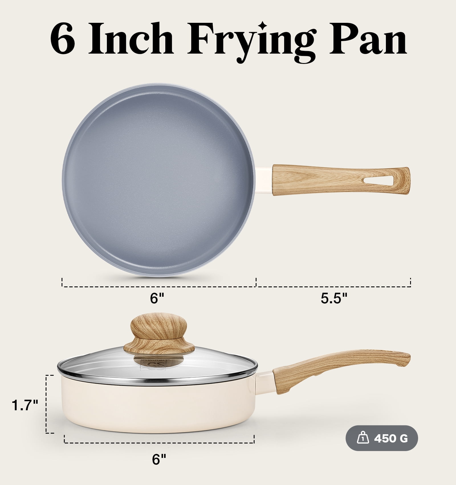 Koch Systeme CS 6-Inch Mini Frying Pan with Lid, Lightweight Aluminum Nonstick Skillet, Perfect for Single Serve, Space Saving