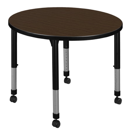 Romig Trek 30 in. Round Height Adjustable Mobile Classroom Activity Table- Neo Walnut Top & Black Base
