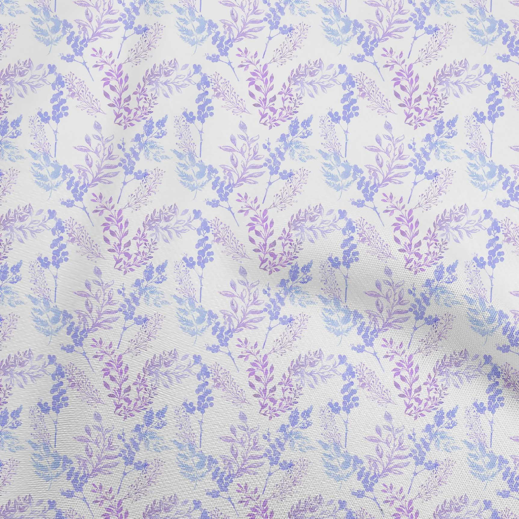 oneOone Cotton Silk Medium Purple Fabric Watercolor Flower With Leaves ...