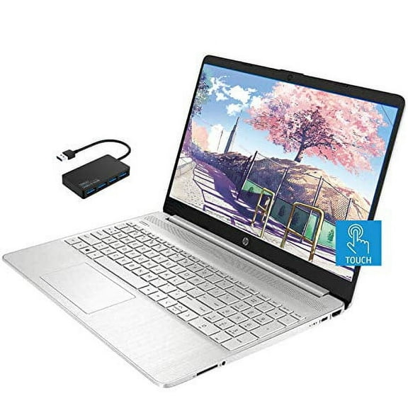Newest HP 15.6" HD Touchscreen Laptop Computer, Intel i3-1005G1 Quad-Core Processor up to 3.40 GHz, 8GB DDR4 128GB SSD, HD Webcam, Bluetooth, Win 10 Home, Silver, with TSBEAU 4 Port USB 3.0 Hub