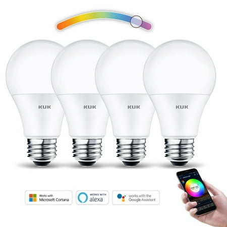 Smart Light Bulb, WiFi Color Changing LED Bluetooth Light Bulbs,E26 Base,Dimmable, Warm White, APP Remote Controlled Home Lamp Compatible with Alexa Google Home Assistant, 4 Pack
