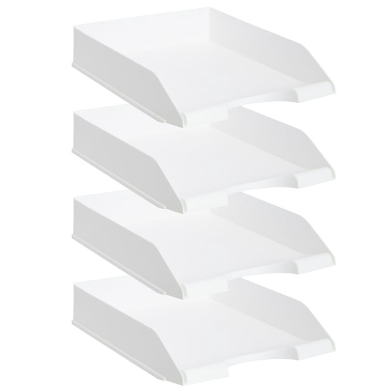 4 Pack White Stackable Paper Trays for Letter Documents, Desktop File  Organizers for Office Supplies, Stackable Desk Tray Holder for Paper  Storage (10 x 13.45 x 2.5 In) 