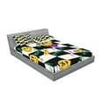 thumbnail image 2 of Ambesonne Emoji Fitted Sheet & Pillow Sham Set, Grunge Graffiti Checkered, Queen, Black White and Mustard, 2 of 2