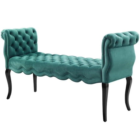 Modern Contemporary Urban Design Living Room Lounge Club Lobby Tufted Accent Chair Bench, Velvet Fabric, Aqua Blue