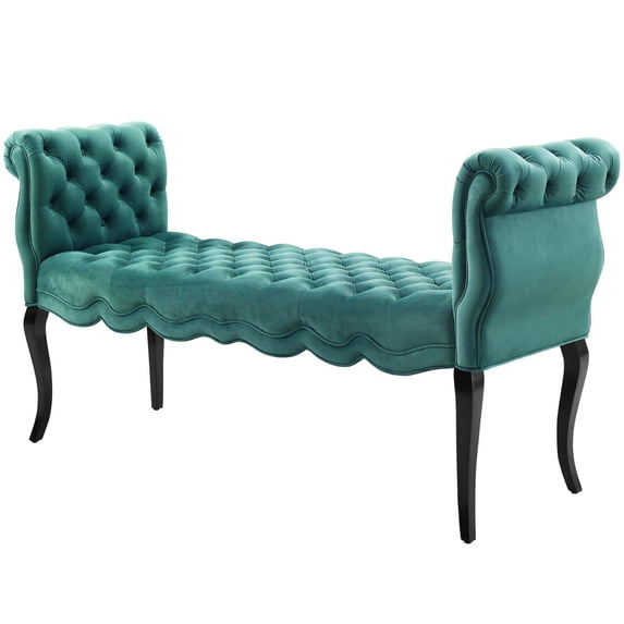 Modern Contemporary Urban Design Living Room Lounge Club Lobby Tufted Accent Chair Bench, Velvet Fabric, Aqua Blue