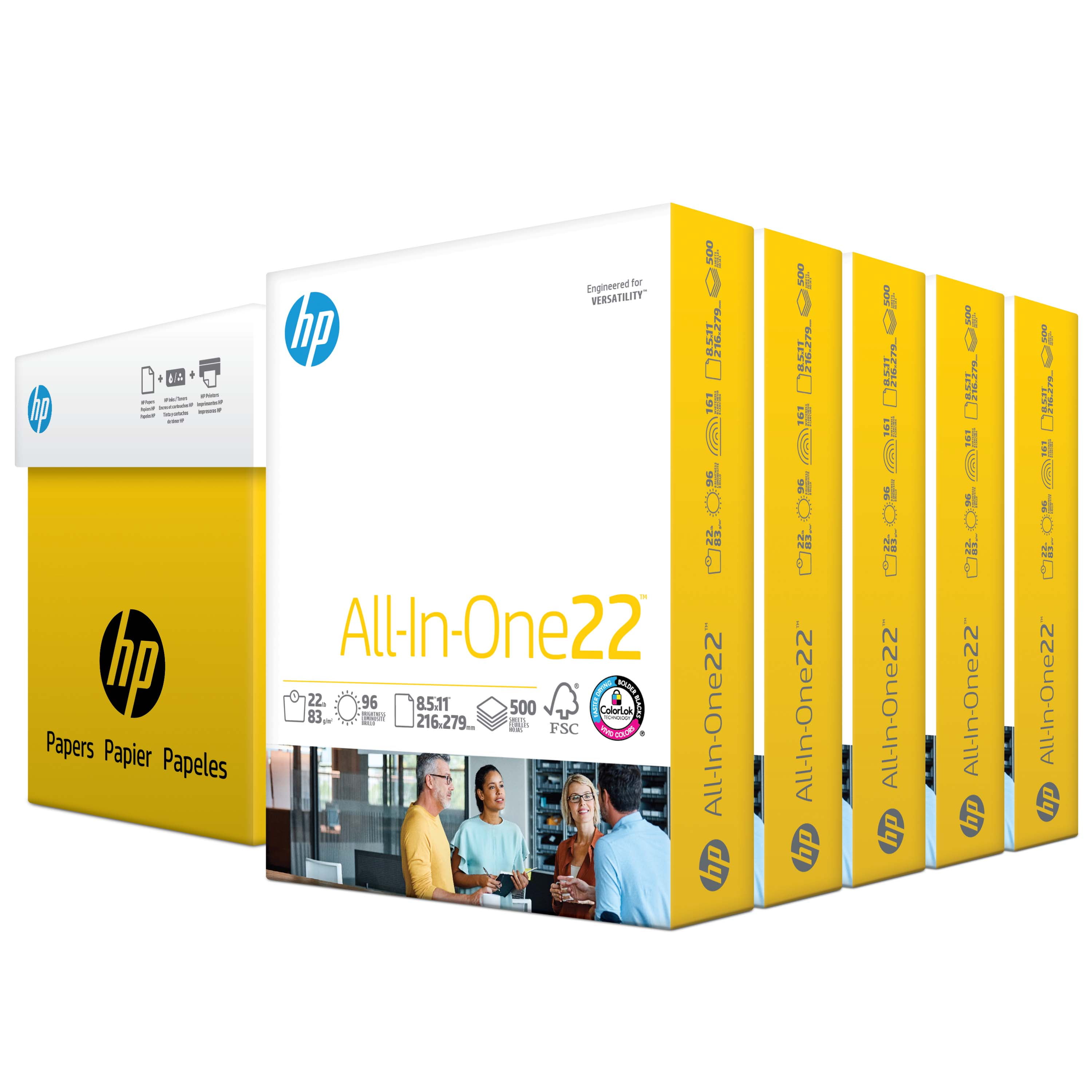 2,500 Sheets 8 1/2" x 11" HP All-in-One Copy Paper 96 Bright 22lb 