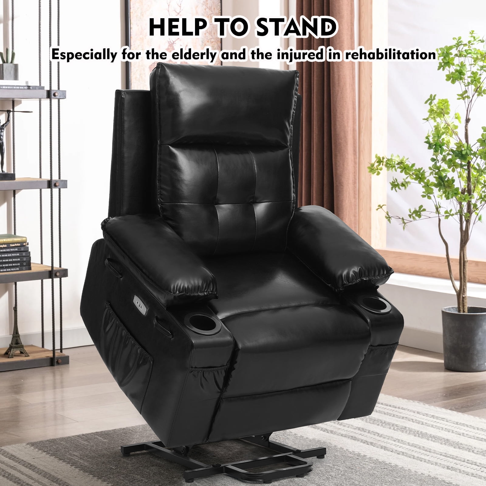 Betisef Power Lift Recliner Chair for Elderly, Adjustable Recline Chair W/Massage & Heat Functions Black