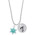 thumbnail image 1 of Delight Jewelry Silvertone Teal Snowflake with Clear Crystal Silvertone Script Initial Disc - F - Charm Necklace, 20"+3", 1 of 4