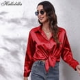 thumbnail image 2 of Blusa holgada De satén para Mujer, camisa elegante De seda, manga larga, ropa De calle para primavera y otoño, 2 of 4